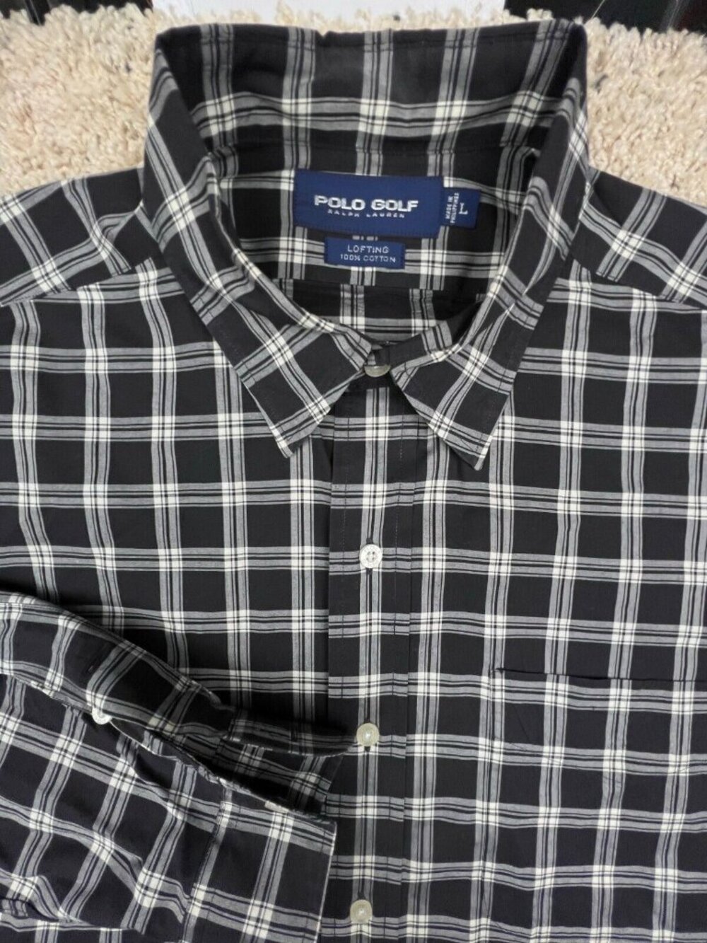 Polo Golf Ralph Lauren Lofting Button Up Shirt Long Sleeve Cotton Large Black